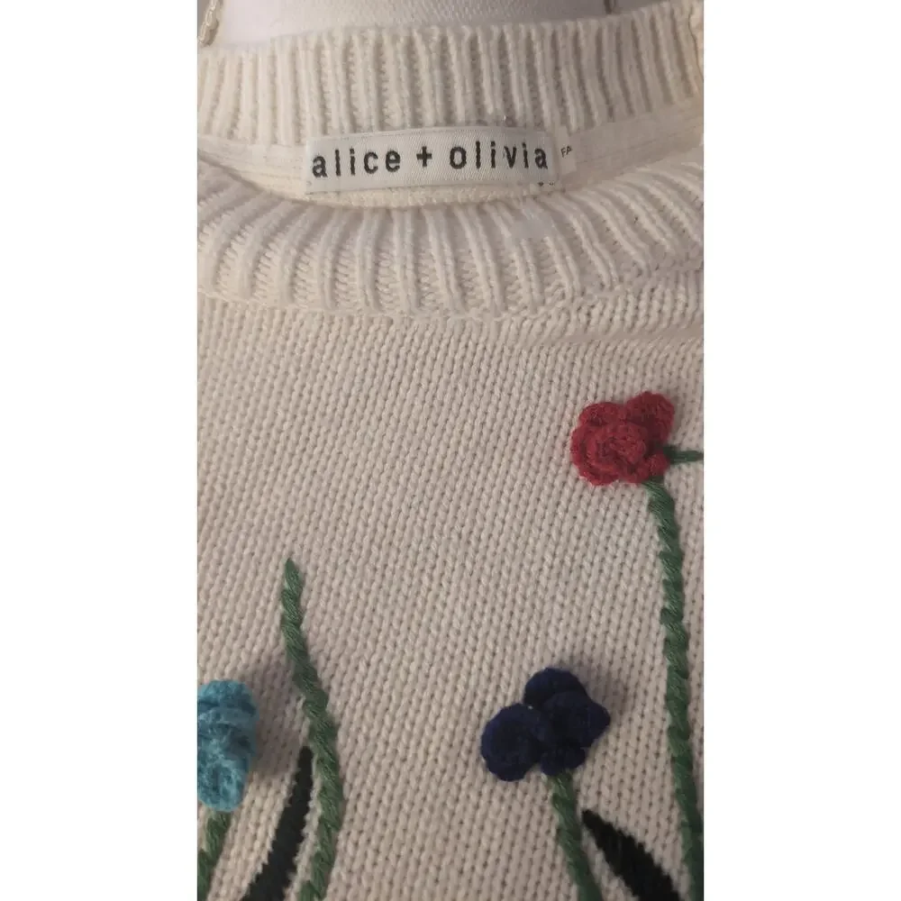 Alice+Olivia Wendell crochet colorful flower sweater - Picture 7 of 9